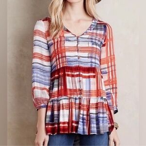 Anthropologie MAEVE Lila Tiered Tunic Ruffle Top Size Small